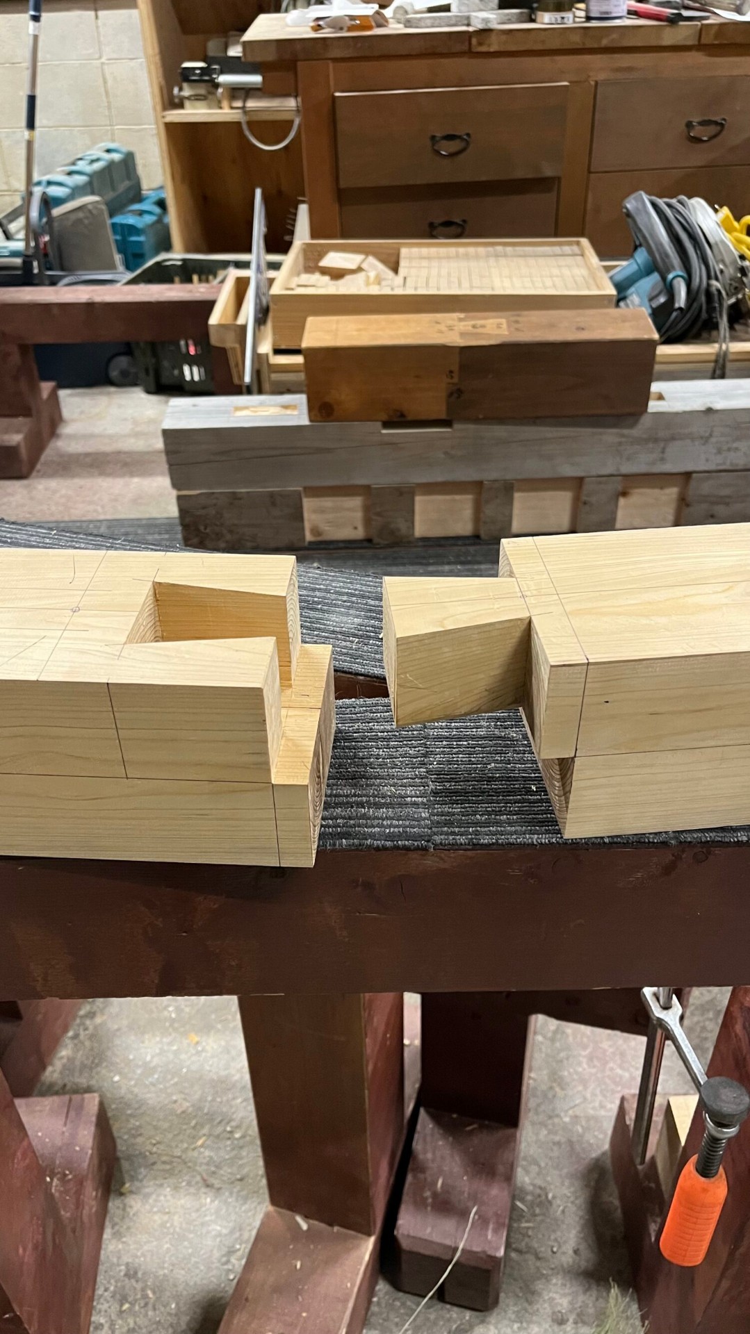 Finished practice joints on the bench
